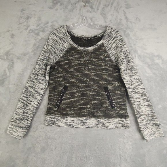Miss‎ Me Womens Sweater Pullover Elbow Patch Glitter Sequin Pockets Black XS - Picture 1 of 13